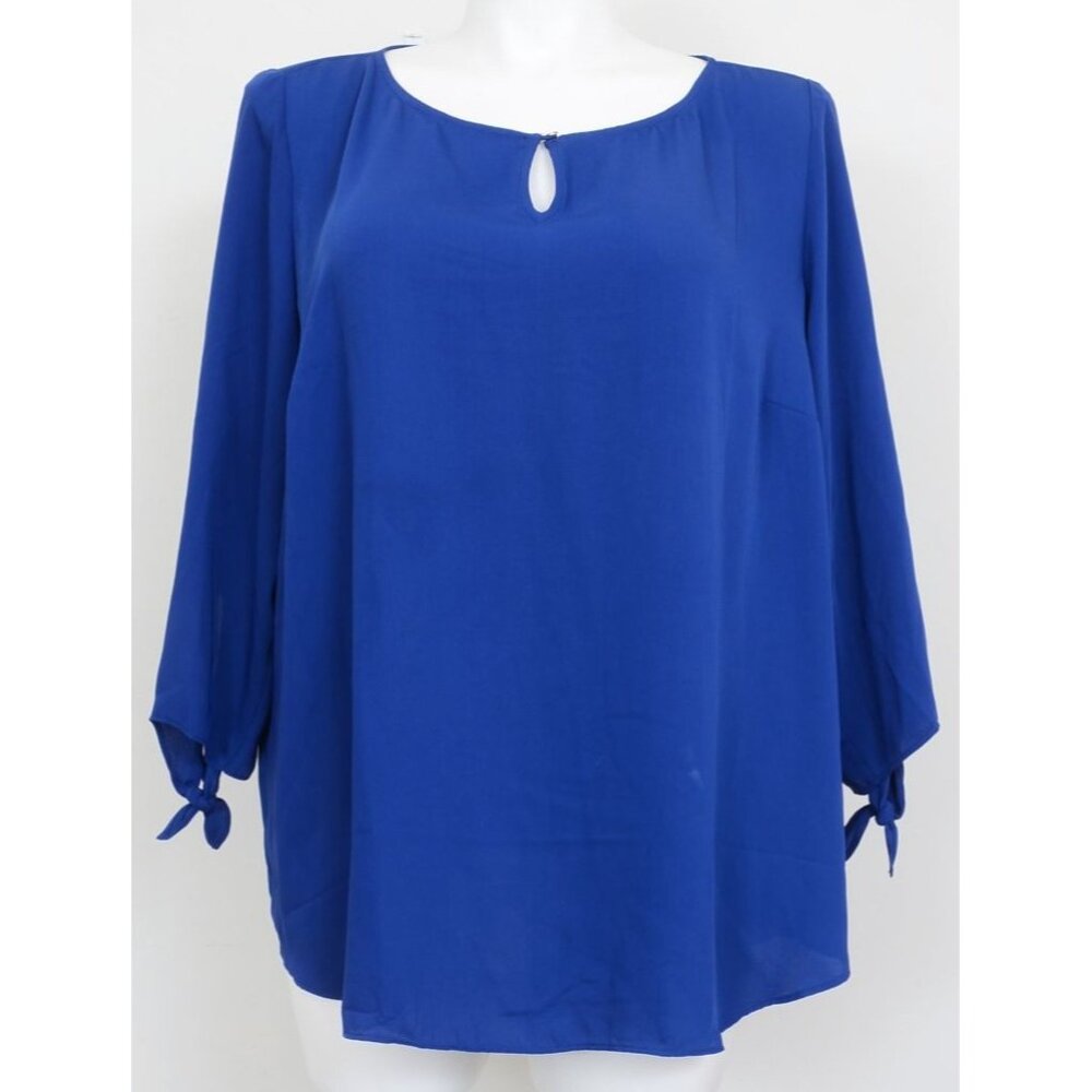 Talbots PLUS Size 2X Royal Blue 3/4 Knotted Sleeve Keyhole Blouse Top Office